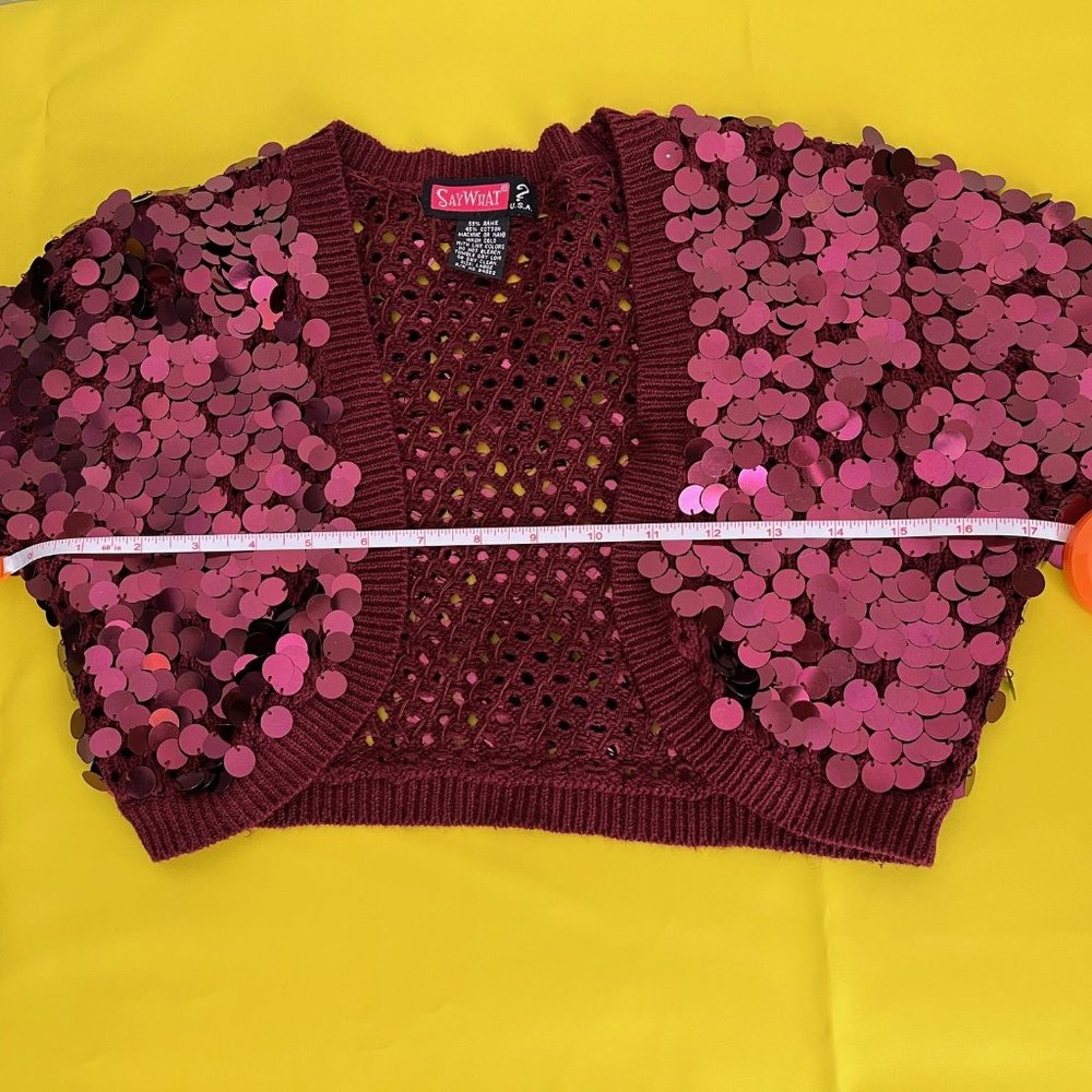 Say What? Y2K Sequin Bolero Shrug, Berry Purple Color, Size Large - Picture 5 of 10